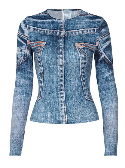 Fashion Personality Printed Design Women Long Sleeve T-shirt Spring New Trendy Street Wear Slim Fit - Shello's Creative Boutique