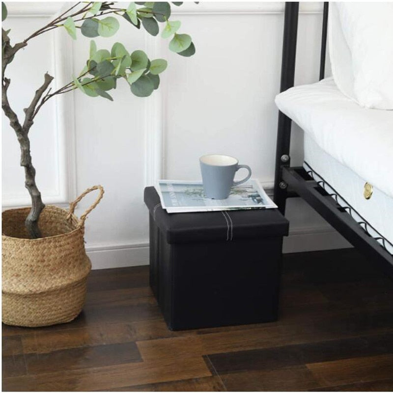 12 inch Non-slip Foldable Ottoman Storage Stool Leather Footstool Storage Box Small Sofa Chair Bench Box Home Organizers Box eprolo