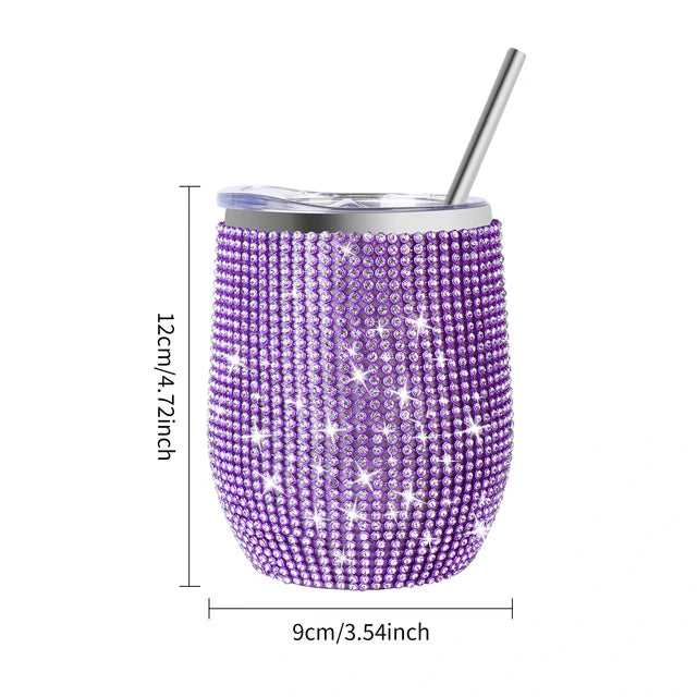 12oz Diamond Wine Tumbler With Sealed Lid Vacuum Thermo Beer Mug Cup Stainless Steel Mug Cup Champagne Party Bridemaid Gift eprolo