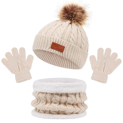 Children's hats, scarves, gloves, three piece set, autumn and winter new single ball baby hats - Shello's Creative Boutique