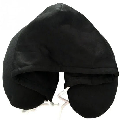Adults Portable Solid U shaped Pillow Drawstring Microbeads soft Hooded Neck pillow for Travel - Shello's Creative Boutique