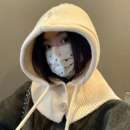 Winter Hooded Knit Hat & Scarf Shawl — One-Piece Ear & Neck Protection - Shello's Creative Boutique
