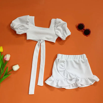 Children's Wear Girls' Suit Ins Style Children's Wear Girls' Lantern Sleeve Short Skirt Two-Piece Set - Shello's Creative Boutique