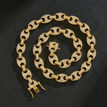 Large Pig Nose 12mm Hip Hop Cuban Link Chain Men Coffee Bean Clavicle Chain Men - Shello's Creative Boutique