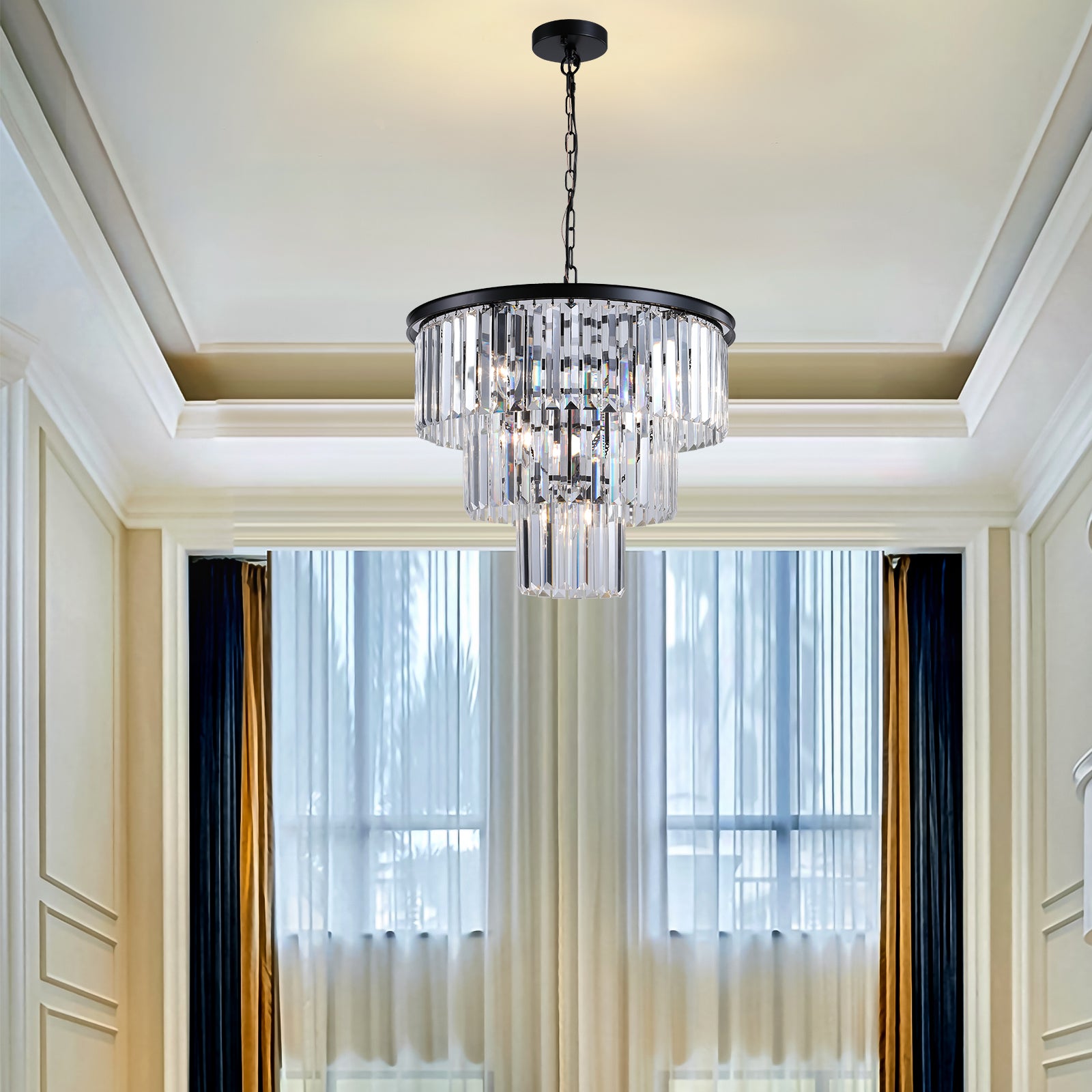 Black Luxury Crystal Chandelier Modern Chandeliers Lights Fixture Hanging Pendant Light Fixture for Dining Room Bedroom eprolo