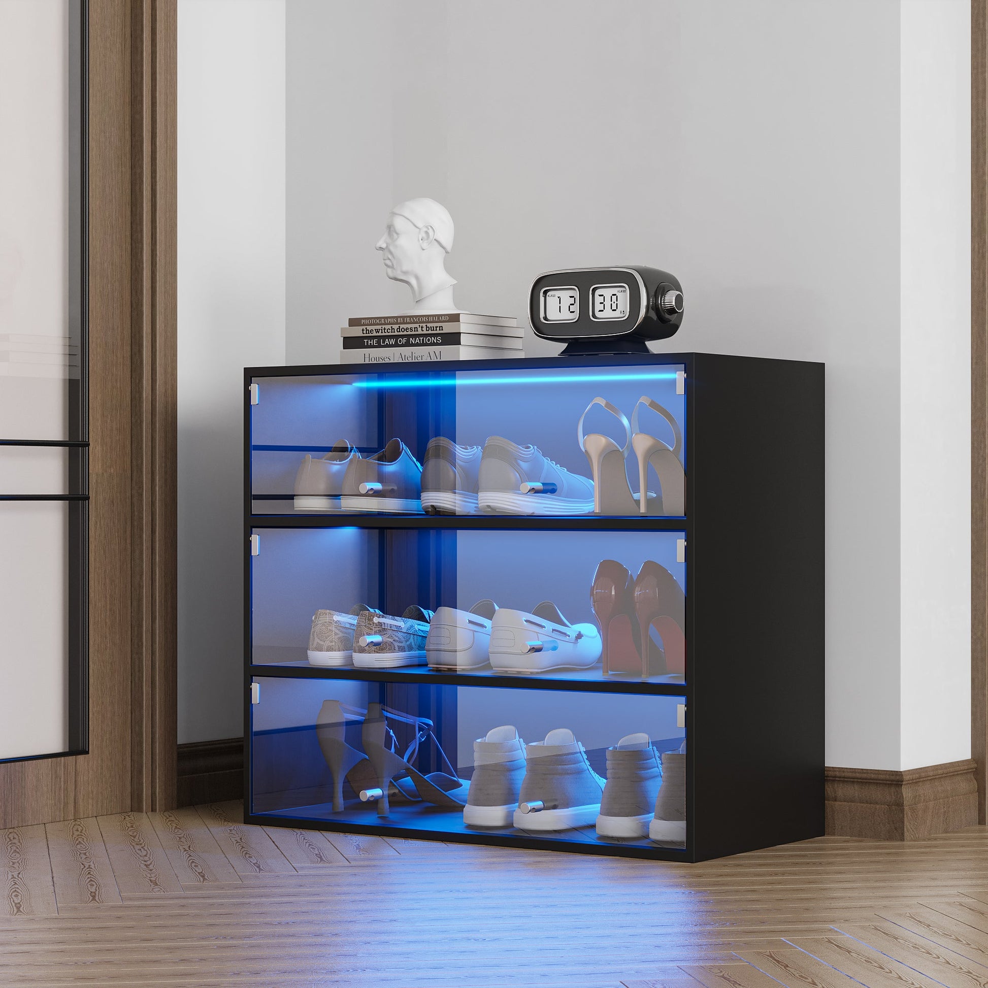 Black Glass Door Shoe Box Shoe Storage Cabinet With RGB Led Light eprolo