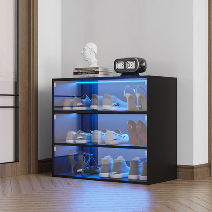 Black Glass Door Shoe Box Shoe Storage Cabinet With RGB Led Light eprolo