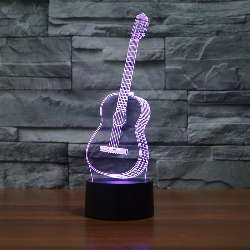 3D LED Guitar Night Light - 7 Colour Changing Optical Illusion Lamp