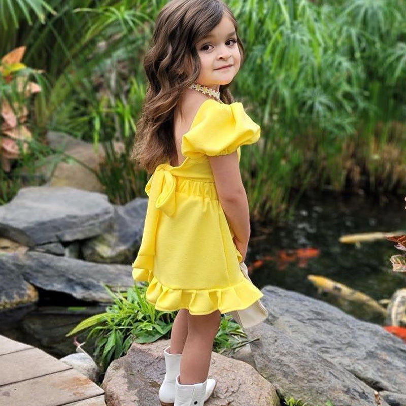 Children's Wear Girls' Suit Ins Style Children's Wear Girls' Lantern Sleeve Short Skirt Two-Piece Set eprolo