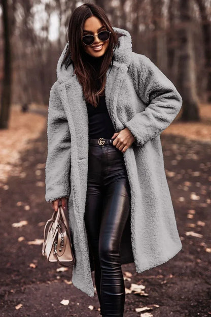 Winter Fashion Long Coat Net Color Long Sleeve Tweed Women's Jacket - Shello's Creative Boutique