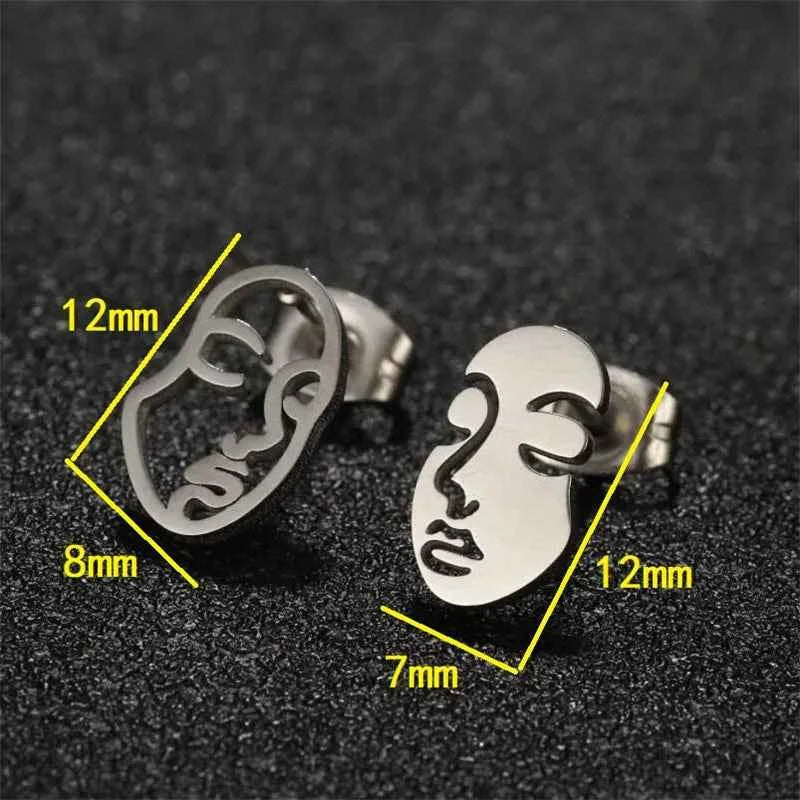 Fashion Girl Abstract Face Earrings for Women - Simple Asymmetrical Stud Jewelry, Elegant Female Gift