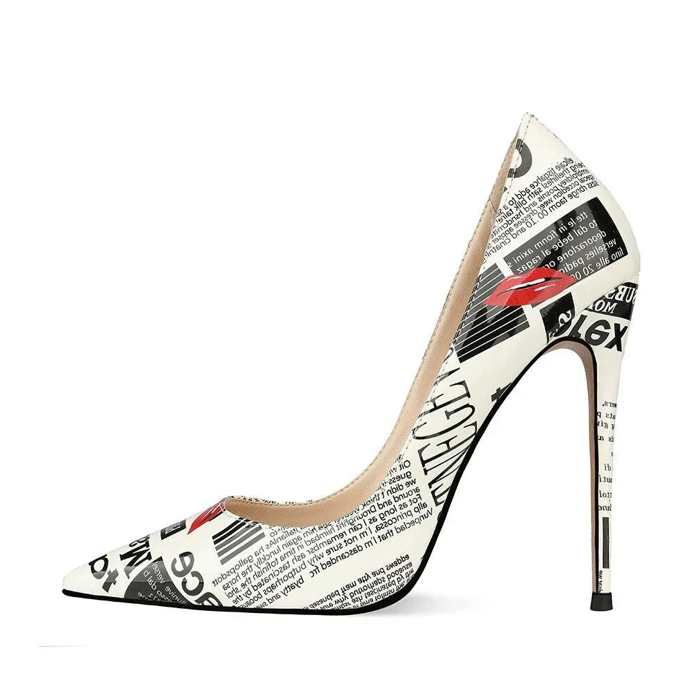 Poster Letter Mouse Printed Thin High Heel Pointed Toe Female Dress Shoes Women Slip On Pumps Stiletto Heels - Shello's Creative Boutique