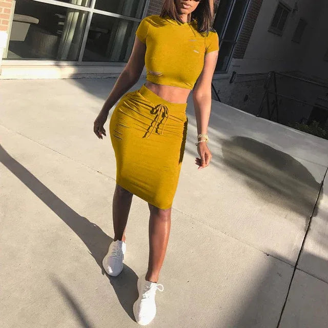 Two Piece Set Summer Dresses Women Sexy Patchwork Cocktail Party Bodycon Bandage Dress Wholesale - Shello's Creative Boutique