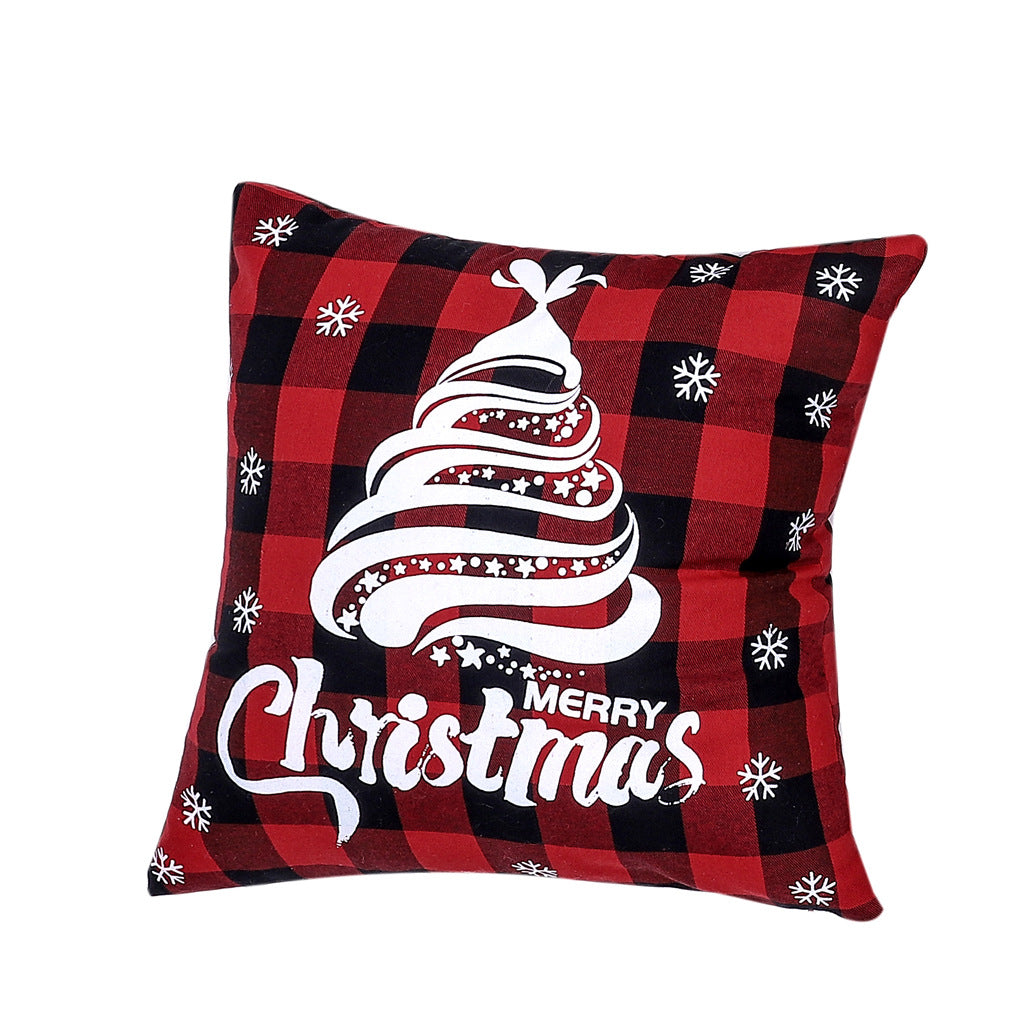 Christmas decoration red linen checkered Christmas square pillow cover sofa cushion cover without pillow core Shello Creative Boutique