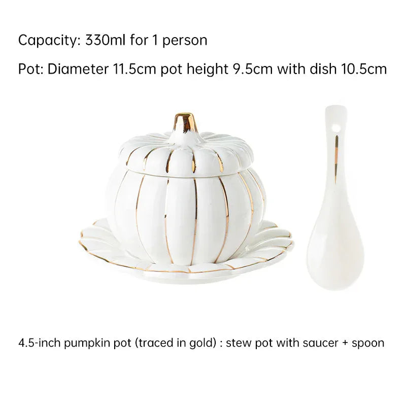 Creative Ceramic Pumpkin Cup, Steamed Egg Cup, Stewed Pot with Cover, Pure White Mini Bird's Nest Cup, Soup Cup - Shello's Creative Boutique