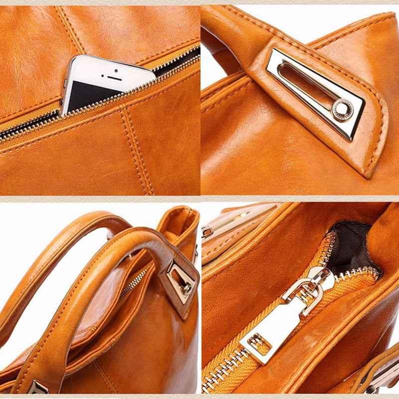 Women's Oil Wax Leather Shoulder Bag - Designer PU Leather Handbag - Shello's Creative Boutique