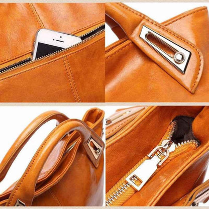 Women's Oil Wax Leather Shoulder Bag - Designer PU Leather Handbag - Shello's Creative Boutique