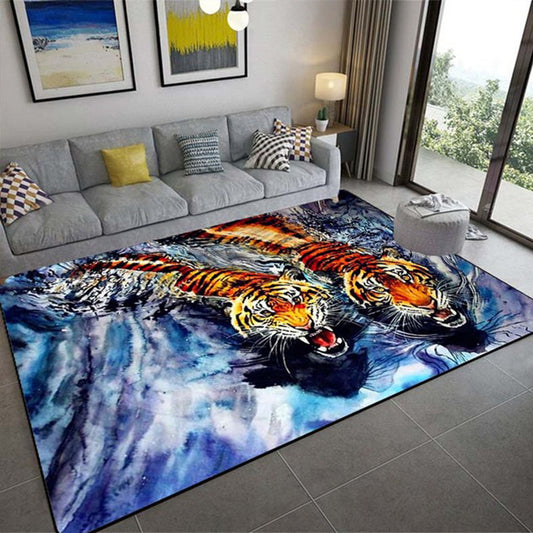 3D Three-Dimensional Animal Tiger Carpet - Realistic Living Room Floor Mat - Coffee Table Sofa Rug