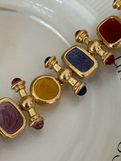 Brass Statement Chunky Colorful Retro Beads Bracelet Women Jewelry - Shello's Creative Boutique