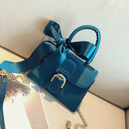 Top-Handle Velvet Bow Handbag - New European Style Chain Bags for Women