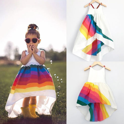 Princess Dress Kid Baby Girls Party Pageant Cute Sleeveless Backless Strap Rainbow Beach Tutu Dresses eprolo