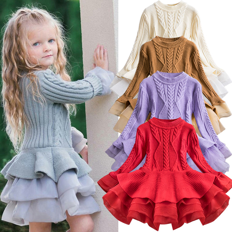 Winter Knitted Chiffon Girl Dress Christmas Party Long Sleeve Children Clothes Kids Dresses For Girls New Year Clothing eprolo