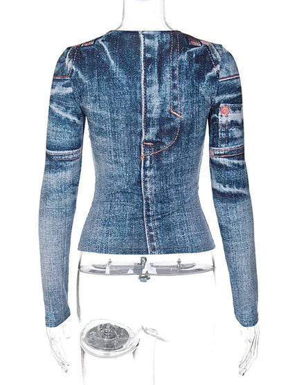 Fashion Personality Printed Design Women Long Sleeve T-shirt Spring New Trendy Street Wear Slim Fit - Shello's Creative Boutique