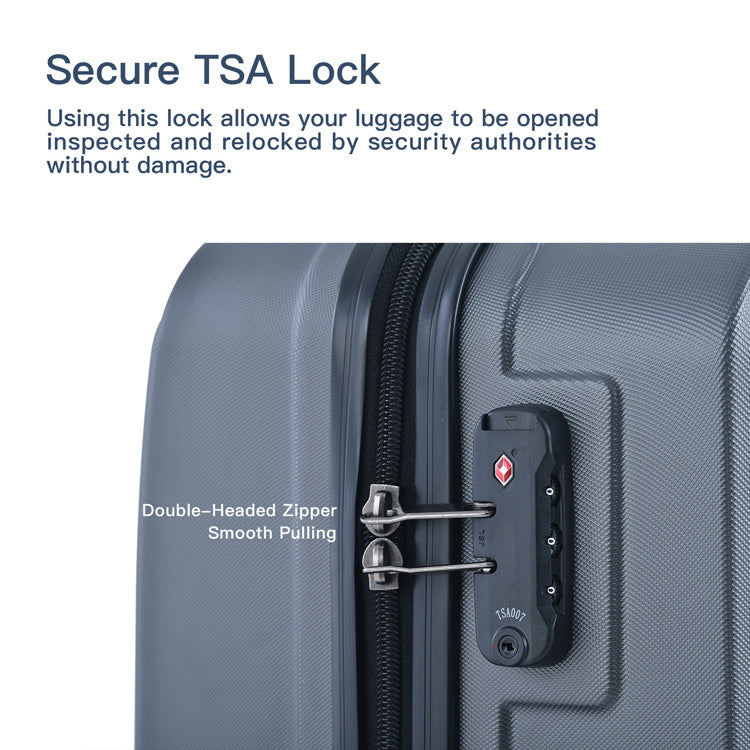 3 Piece Luggage Sets ABS Lightweight Suitcase with Two Hooks, Spinner Wheels, TSA Lock, (20/24/28) Gray eprolo