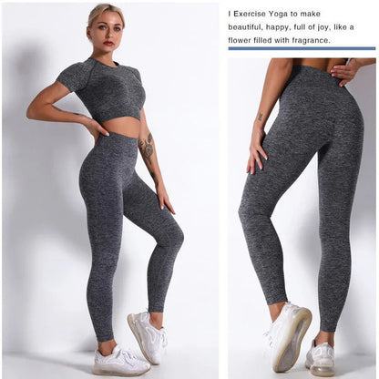 2Pcs/3Pcs/4Pcs Yoga Set Women Clotching Fitness Sportswear Seamless High Waist Leggings Shorts Shirt Crop Top Sport Bra - Shello's Creative Boutique