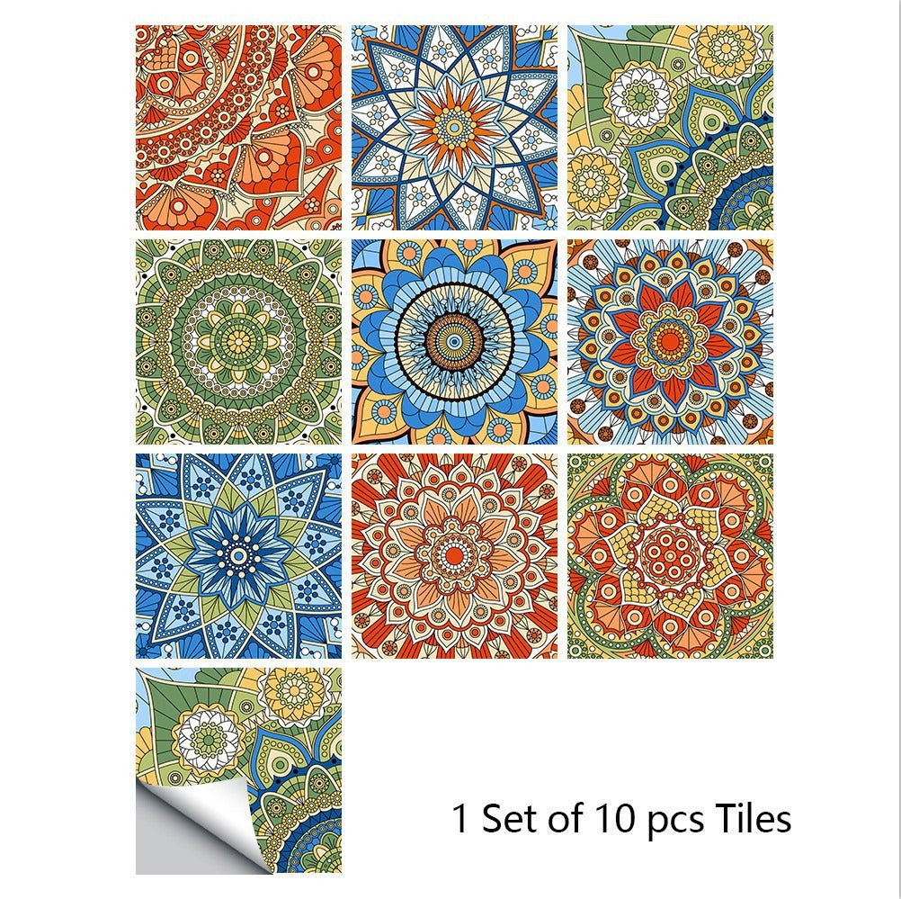 10 Piece Set Of Datura Mosaic Small Flower Imitation Ceramic Tile Sticker For Home Renovation Kitchen And Bathroom Decoration Self-Adhesive Wall Sticker