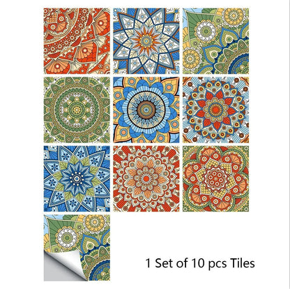 10 Piece Set Of Datura Mosaic Small Flower Imitation Ceramic Tile Wall Sticker - Shello's Creative Boutique