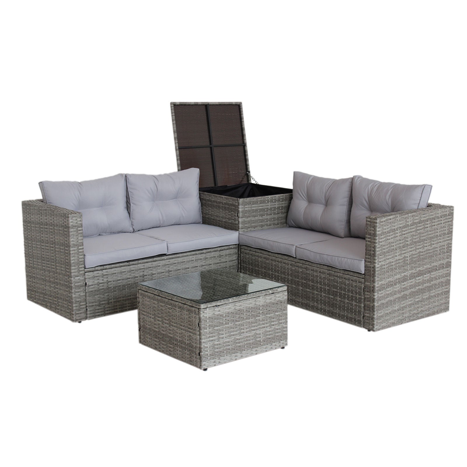 4 Piece Patio Sectional Wicker Rattan Outdoor Furniture Sofa Set with Storage Box Grey eprolo