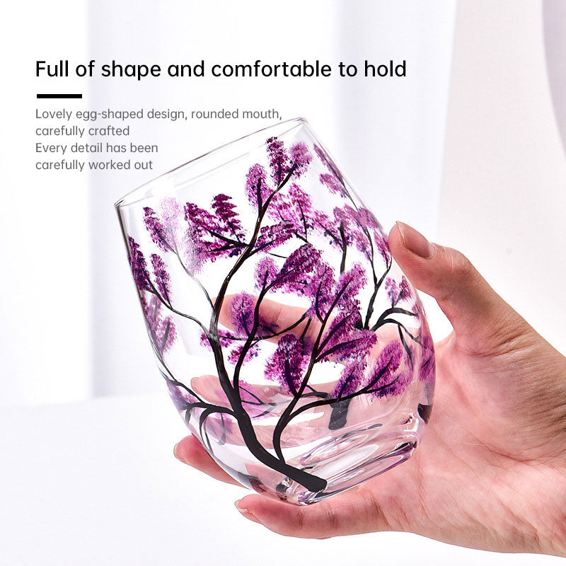 Light luxury ins crystal glass wine glass hand-painted household goblet four seasons painted wine glass eprolo