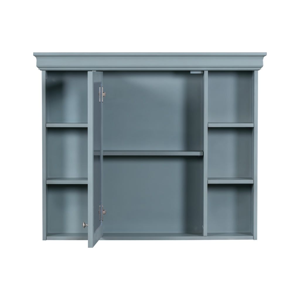 35 ''x 28' 'blue wall mounted bathroom storage cabinet with mirror door and medication cabinet with 6 open shelves eprolo