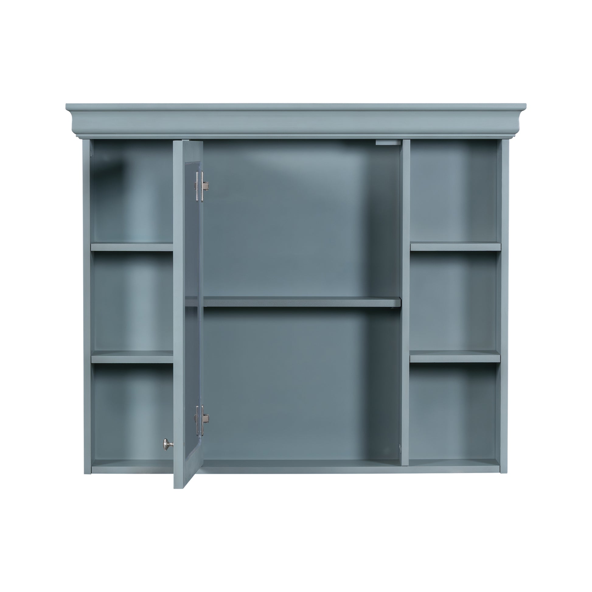 35 ''x 28' 'blue wall mounted bathroom storage cabinet with mirror door and medication cabinet with 6 open shelves eprolo