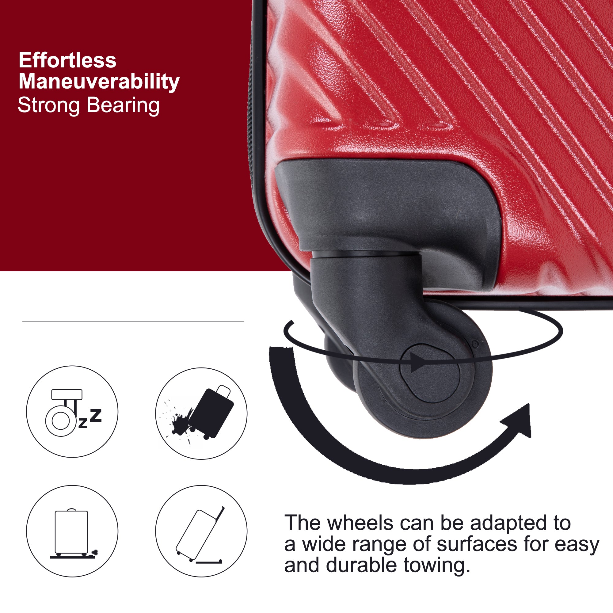 3 Piece Luggage Sets PC+ABS Lightweight Suitcase with Two Hooks Spinner Wheels (20/24/28) Red eprolo