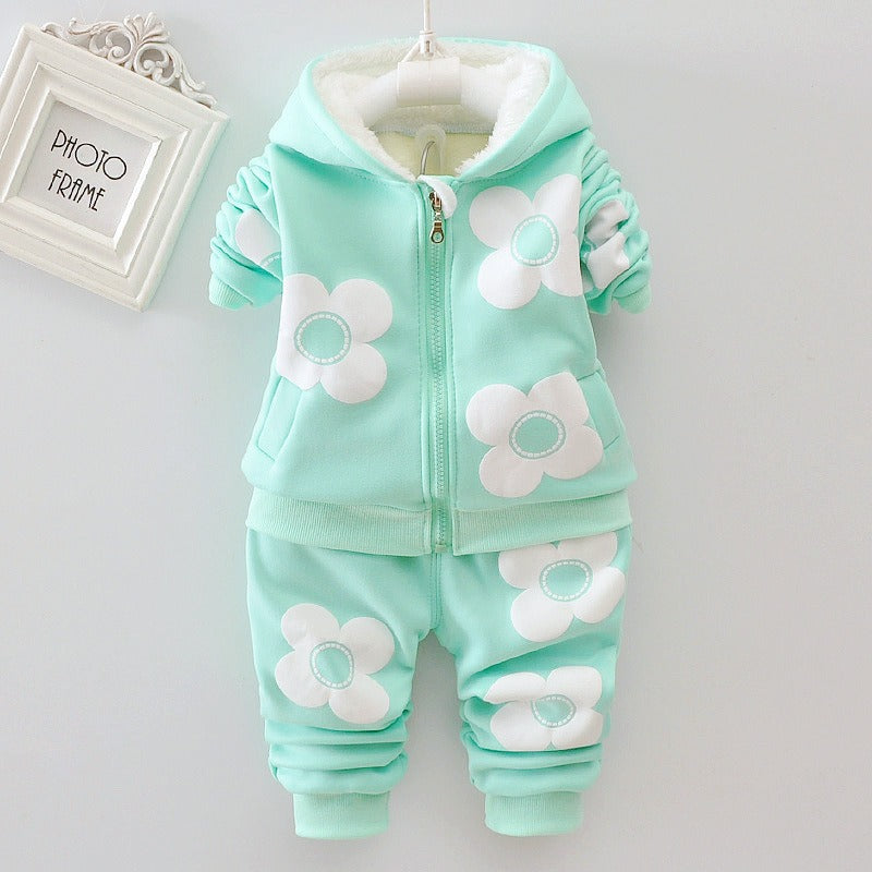 Plush set for girls' outdoor wear three flower early winter clothing two-piece set for children's autumn clothing Shello Creative Boutique