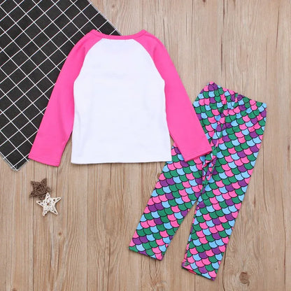 Eprolo Mermaid Pajama Set – Cute Cartoon Long Sleeve T-Shirt & Pants for Girls | Ages 3–7 - Shello's Creative Boutique