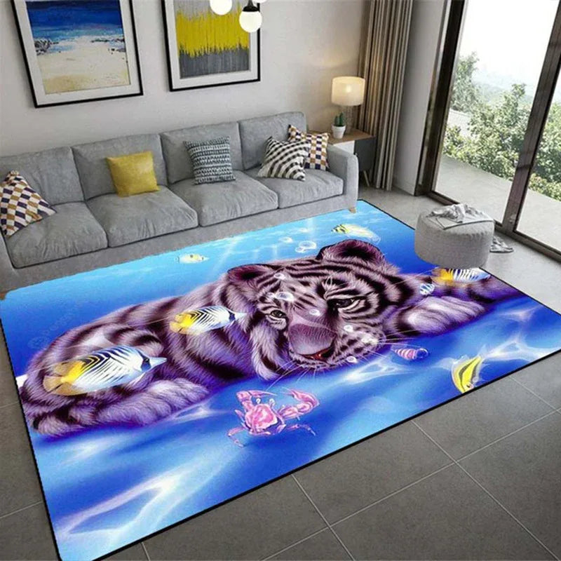 3D Three-Dimensional Animal Tiger Carpet - Realistic Living Room Floor Mat - Coffee Table Sofa Rug - Shello's Creative Boutique