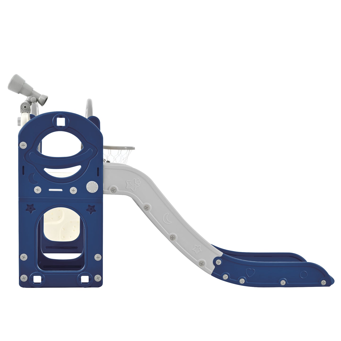 Kids Slide Playset Structure 7 in 1, Freestanding Spaceship Set with Slide, Arch Tunnel Blue+Grey + HDPE eprolo