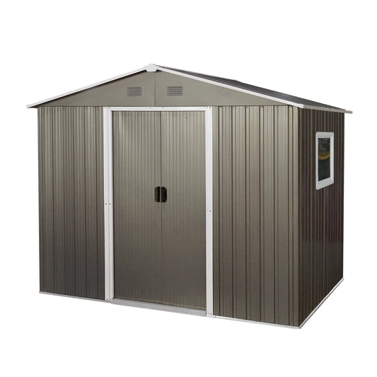 8ft x 6ft Outdoor Metal Storage Shed with Window Grey(W540S00016) - Shello's Creative Boutique