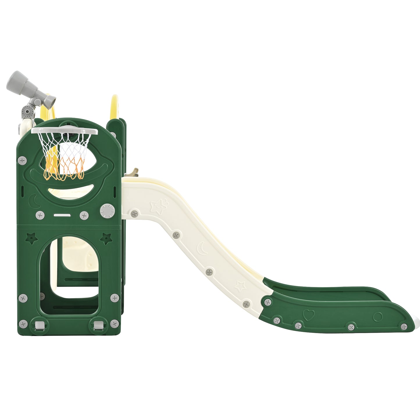 Kids Slide Playset Structure 7 in 1, Freestanding Spaceship Set with Slide, Arch Tunnel Yellow + HDPE eprolo