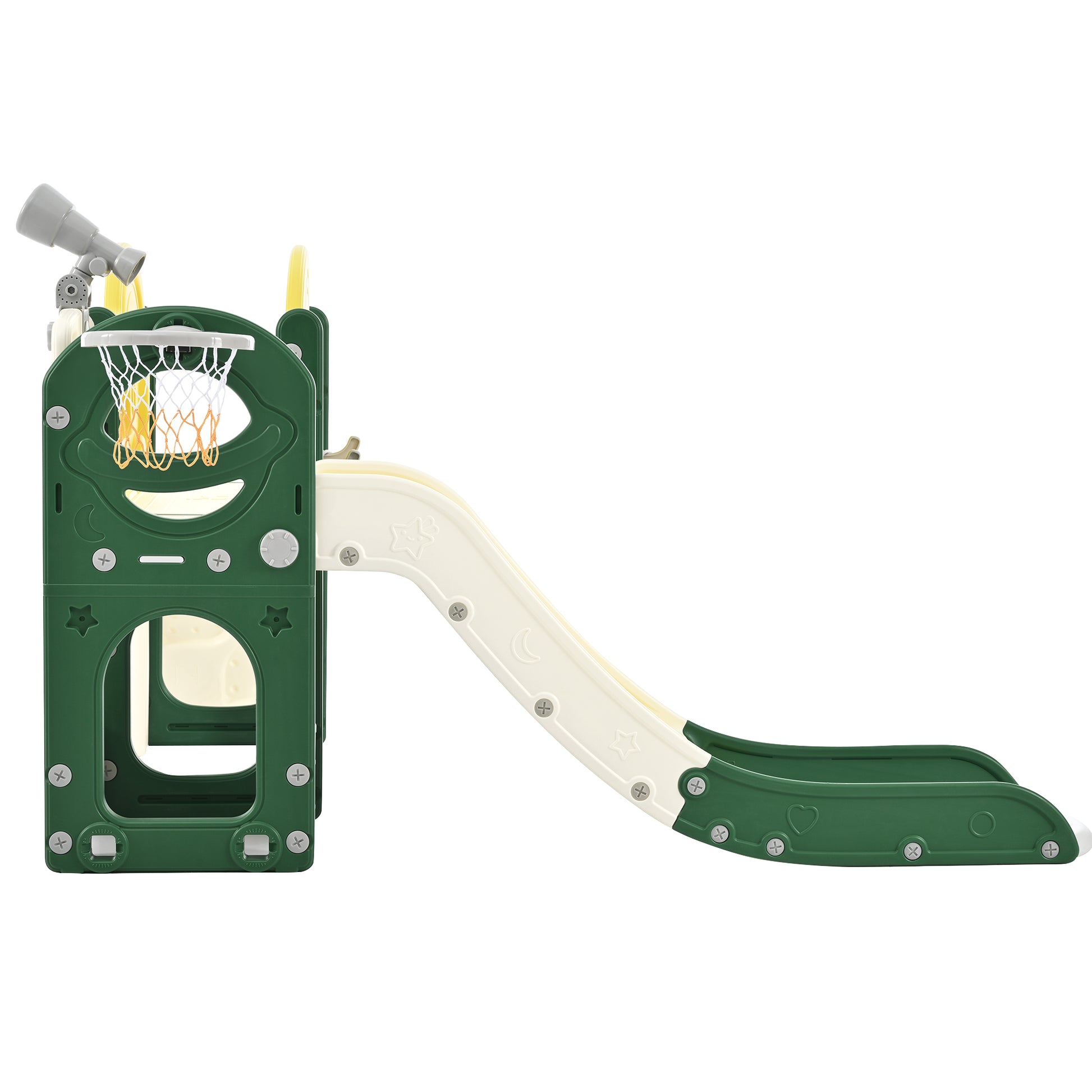 Kids Slide Playset Structure 7 in 1, Freestanding Spaceship Set with Slide, Arch Tunnel Yellow + HDPE eprolo