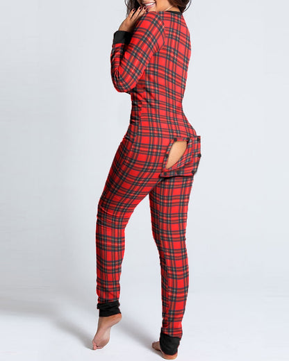 Women's Long-Sleeve Footie Jumpsuit - Slim Fit V-Neck Bodysuit Pajamas