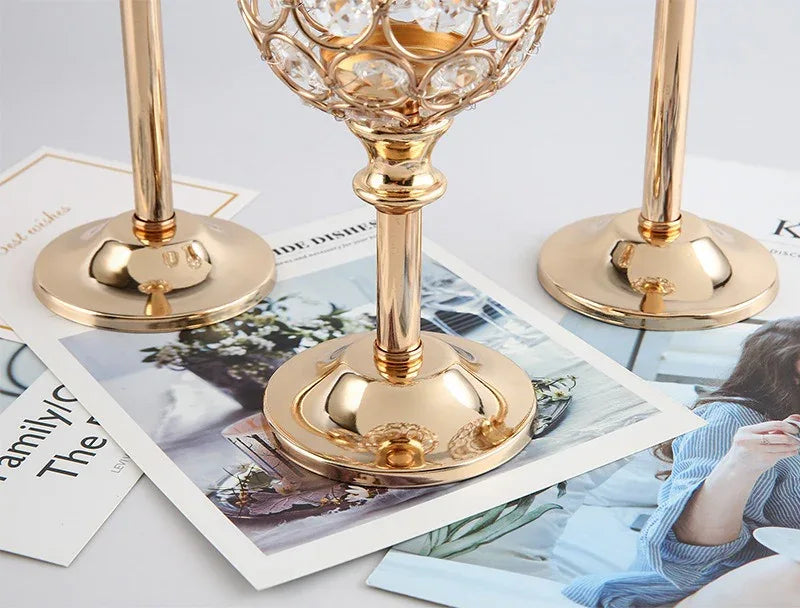 European Mini Crystal Candlestick – Elegant Metal Décor for Weddings & Home Ambience - Shello's Creative Boutique