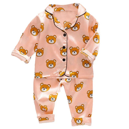 LJW Children's pajamas set Baby suit Kids Clothes Toddler Boys Girls Ice silk satin Tops Pants Set home Wear Kids pajamas - Shello's Creative Boutique