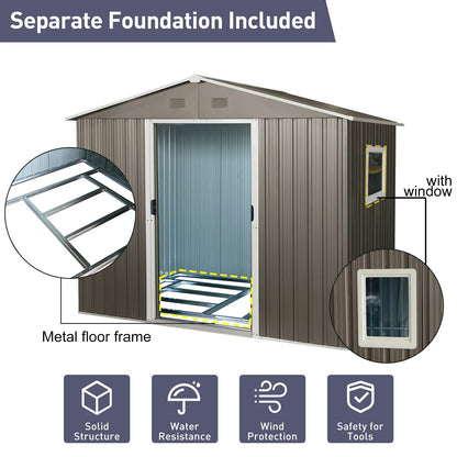 8ft x 6ft Outdoor Metal Storage Shed with Window Grey(W540S00016) - Shello's Creative Boutique