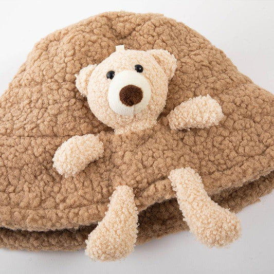 Winter Warm Bucket Hat 3D Stuffed Teddy Bear Wide Brim Autumn Plush Fisherman Hat for Adults Children Cute Bear Basin Hat - Shello's Creative Boutique