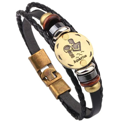 12 Horoscope Leather Bracelet Men Jewelry Vintage Retro Charm Bracelet Male Jewelry 8.2 - Shello's Creative Boutique
