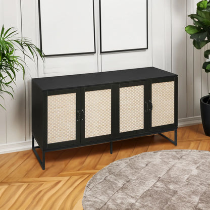 Rattan 4-Door Sideboard , Sideboard Buffet Storage Cabinet,Accent Storage Cabinet , Large Cabinet With 4 Rattan Decorated Doors - Shello's Creative Boutique